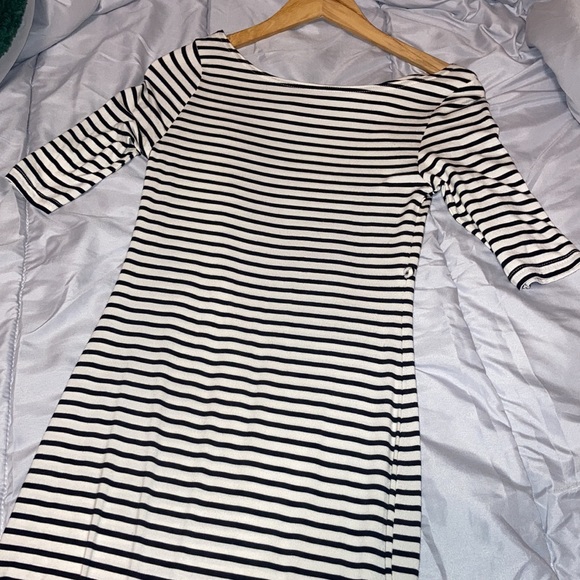 Scoop Neck Bodycon boat neck Striped Midi Dress Black + White Size xs - Picture 2 of 4